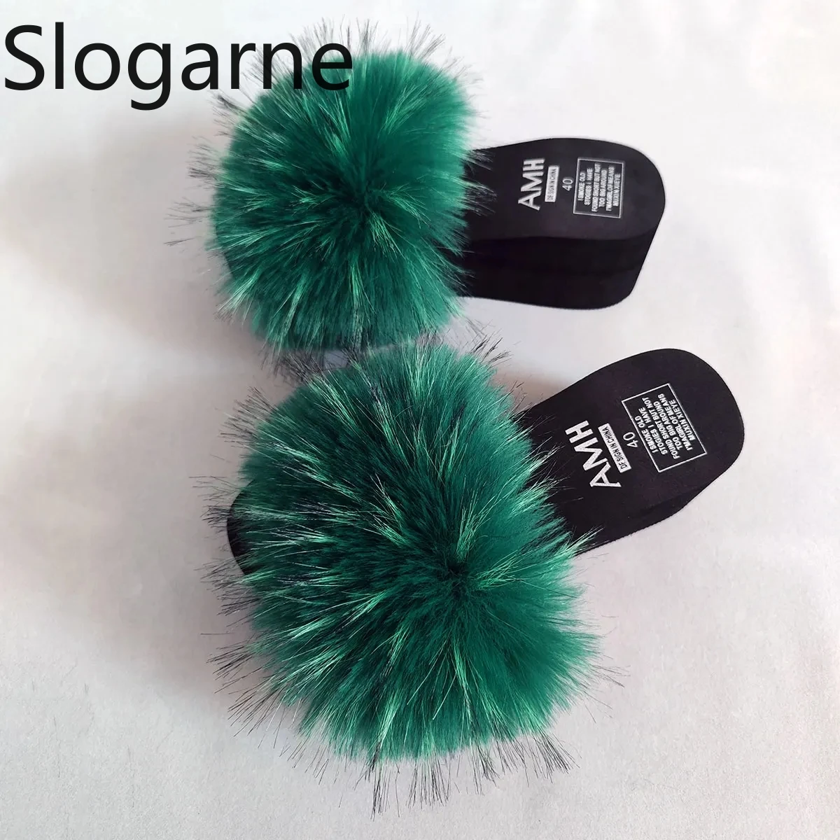 Lady Fuzzy Slides Luxury Fur Slippers Women Raccoon Fur Slides Woman 5.5CM Platform Shoes 2026 New Fluffy Summer Sandals Wedges