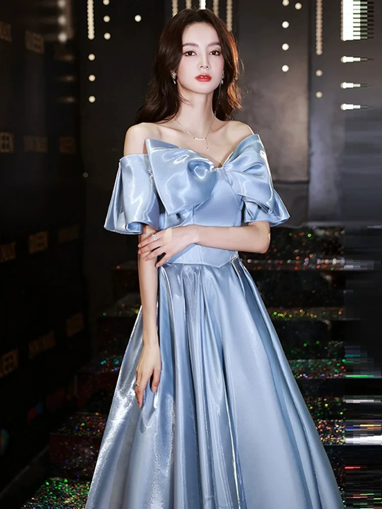 Evening Dress for Women Banquet Temperament Light Luxury Minority High-End Blue Design High-Grade Art Examination Women's