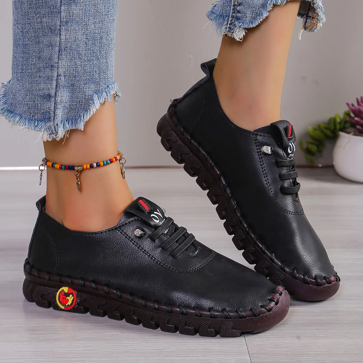 

Туфли без шнуровки из натуральной мягкой кожи с вышивкой на толстой подошве и платформе, сшитая в стиле ретро, повседневная обувь для мам для взрослых, весна-осень