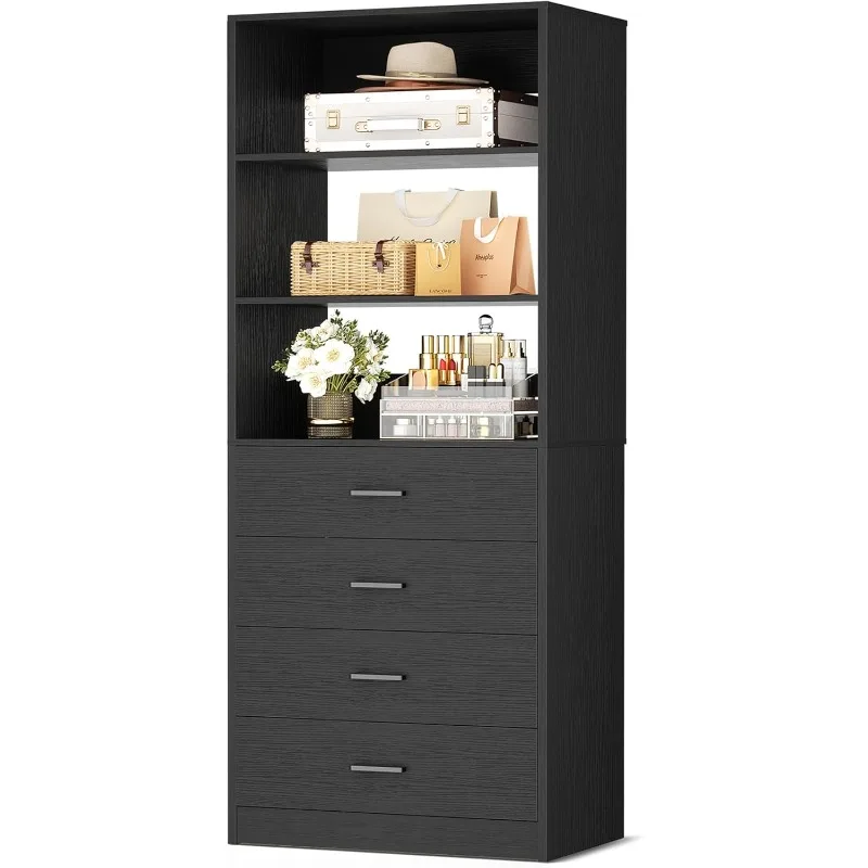 

Closet Drawers System, 21.3" Wood Closet Organizer System with 4 Drawers, Modular Walk-in Closet System Storage Unit, S