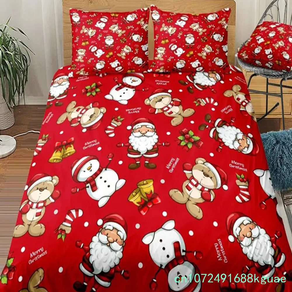 Merry Christmas Bedding Set Santa Claus Duvet Cover Set Winter Red Cartoon Snowman Bedclothes Black Gold Elk Quilt Cover Set