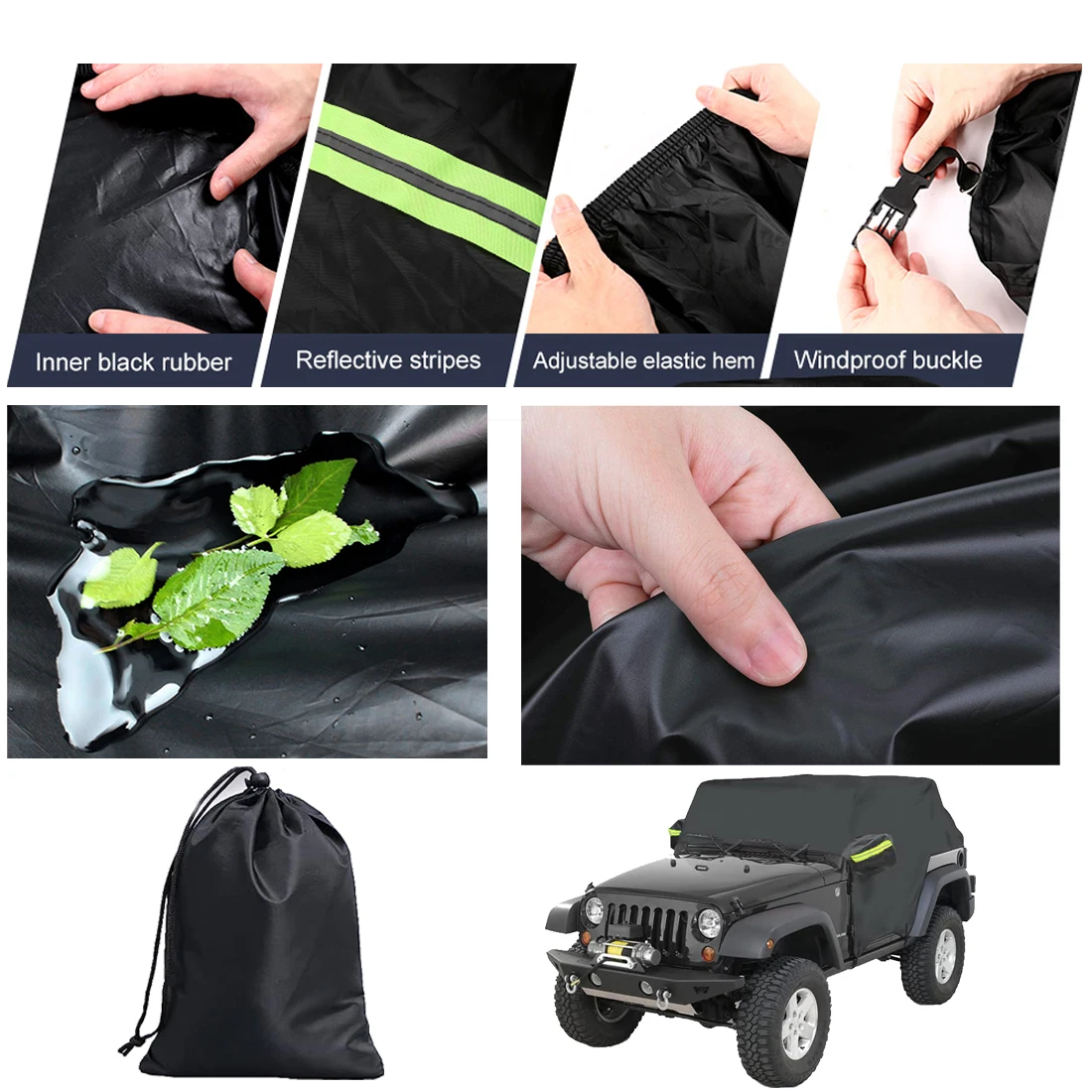 Car Cab Covers for Jeep Wrangler JK JL Hardtop 2/4 Doors 2007-2021 Outdoor Waterproof 210D Oxford Half Protector Cover