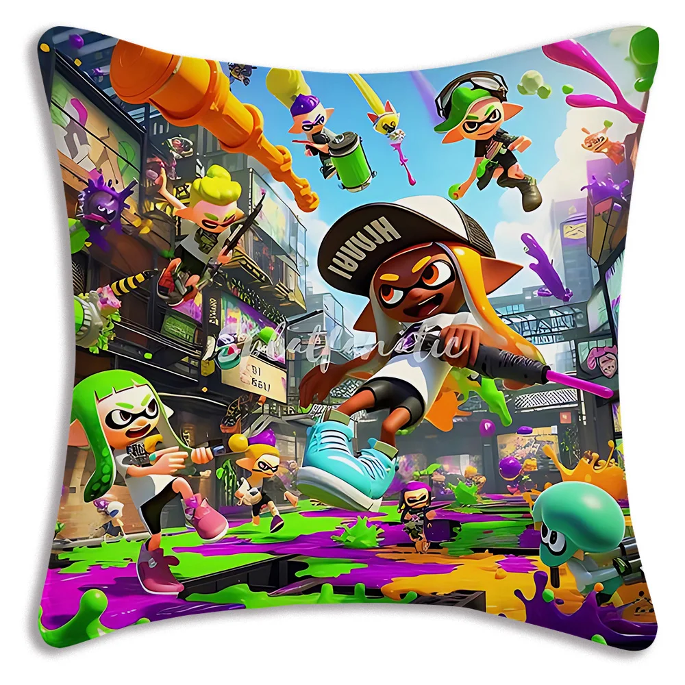 Pillow Covers HOT Game S-Splatoons Cartoon Sofa Decorative Home Double-sided Printing Short Plush Cute Cushion Cover