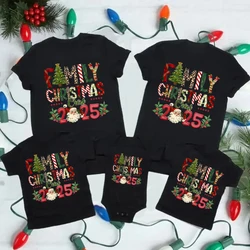 Christmas Day Set Family Christmas Crew 2025 Print Matching Outfits Short Sleeve Family Tees Shirt Outfit Holiday Casual Clothes