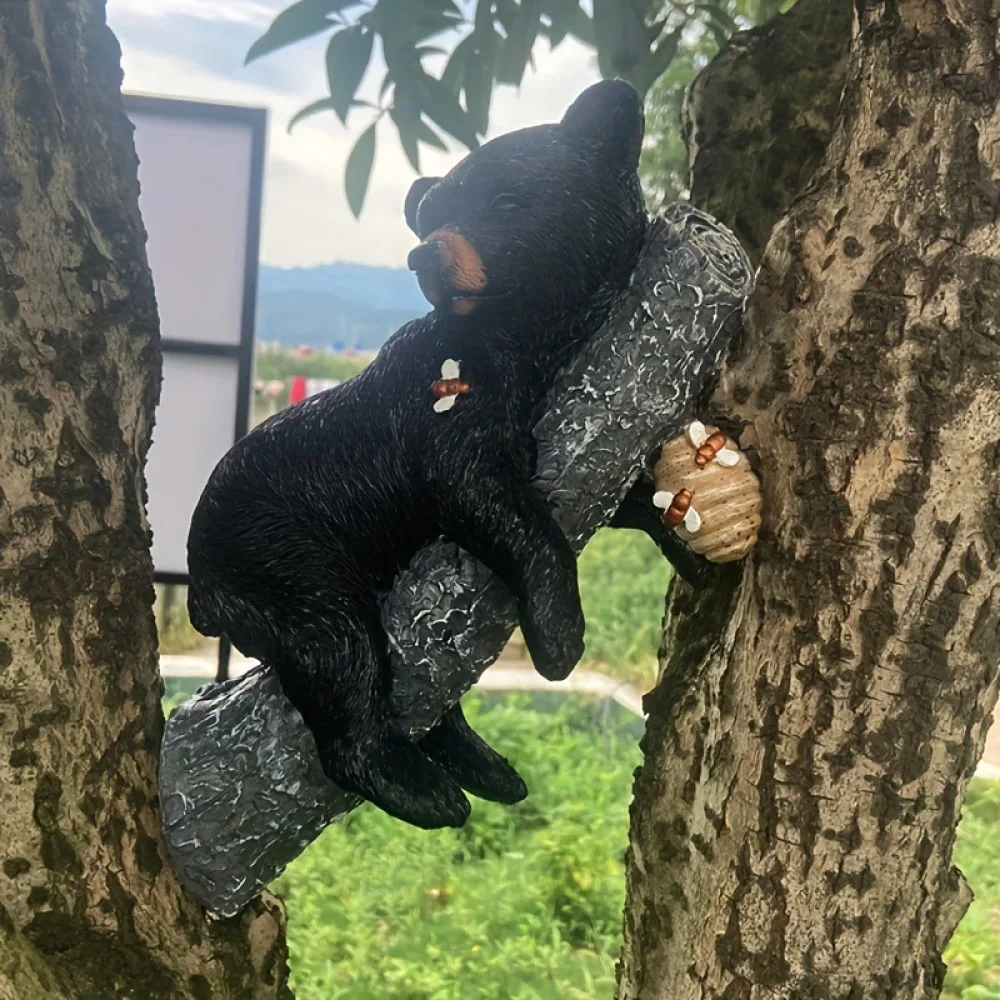 Outdoor Garden Resin Climbing Black Bear Statue Realistic Animal Sculpture Ornament Yard Landscape Tree Decoration