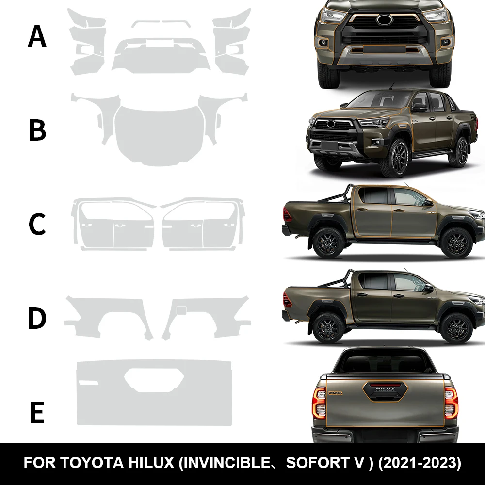 TPU Clear Sticker for TOYOTA HILUX  INVINCIBLE SOFORT V 2021 2022 2023 Transparent Pre Cut PPF Paint Protection Film