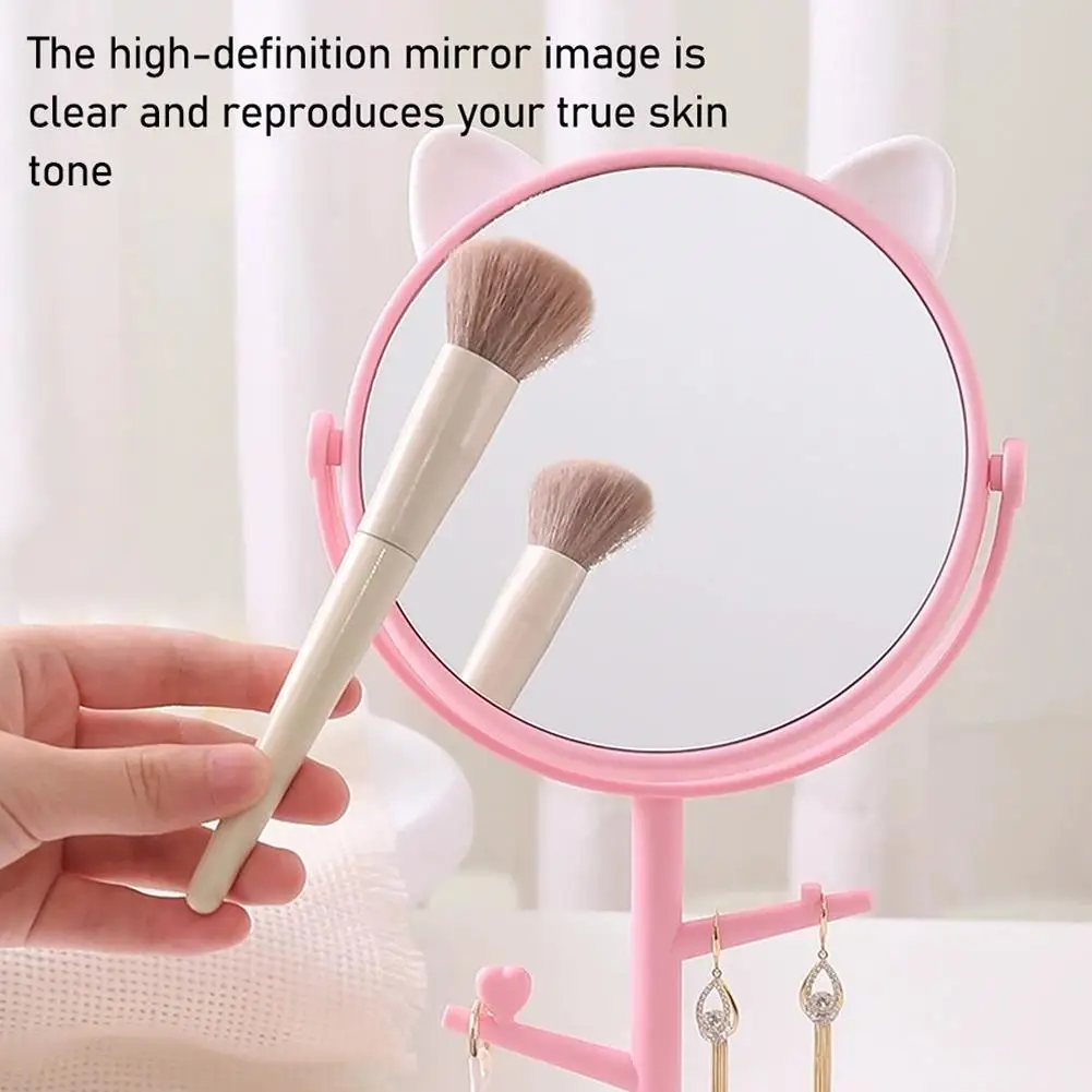 مرآة مكياج بدون إضاءة، مرآة سطح المكتب لطيفة على شكل أذن الدب مع مرآة مكياج لسطح المكتب للتخزين #2