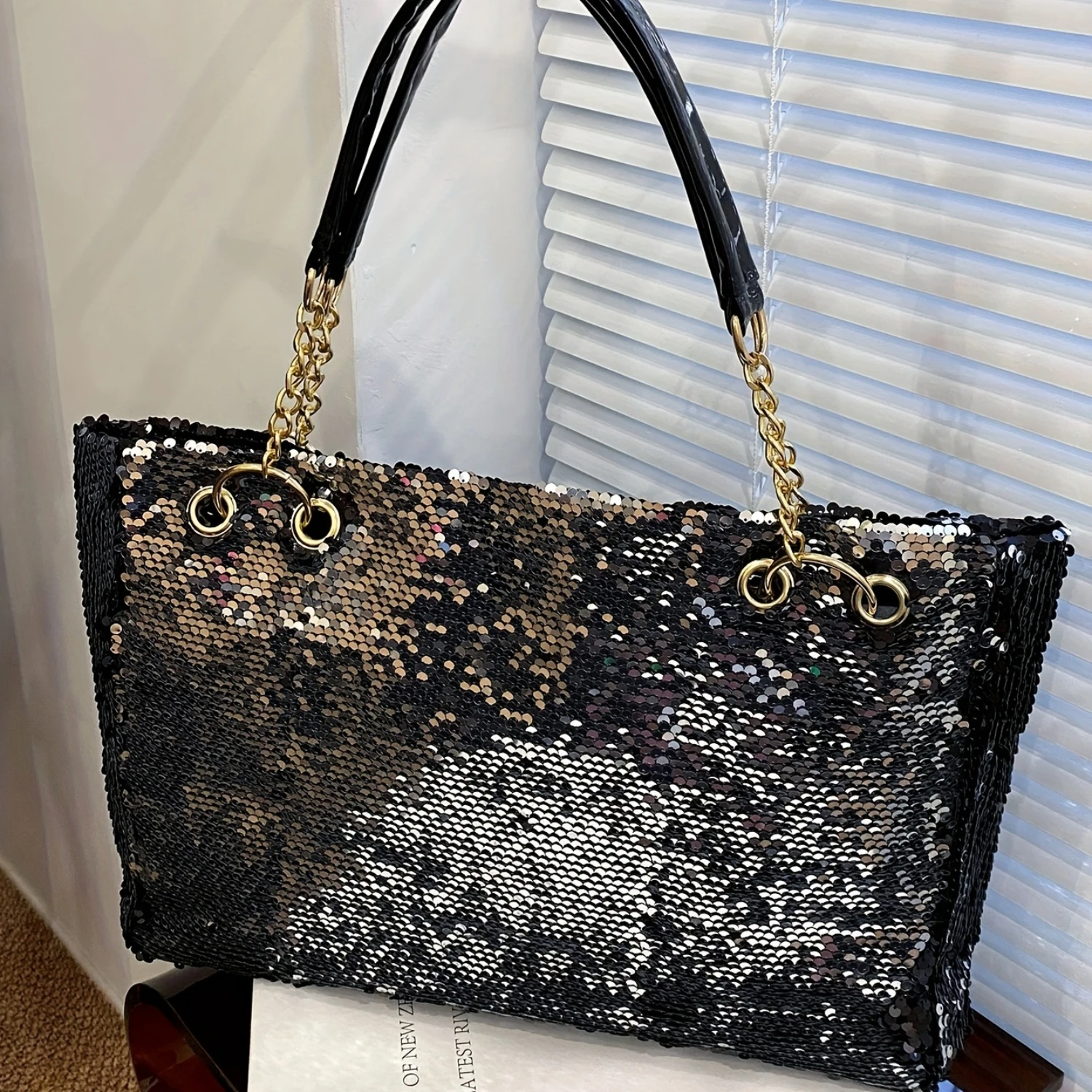 Glitter Large Tote Bag + Bling Metal Chain Shoulder Bag + Versatile Commuter Bag - Perfect Carnaval Gifts