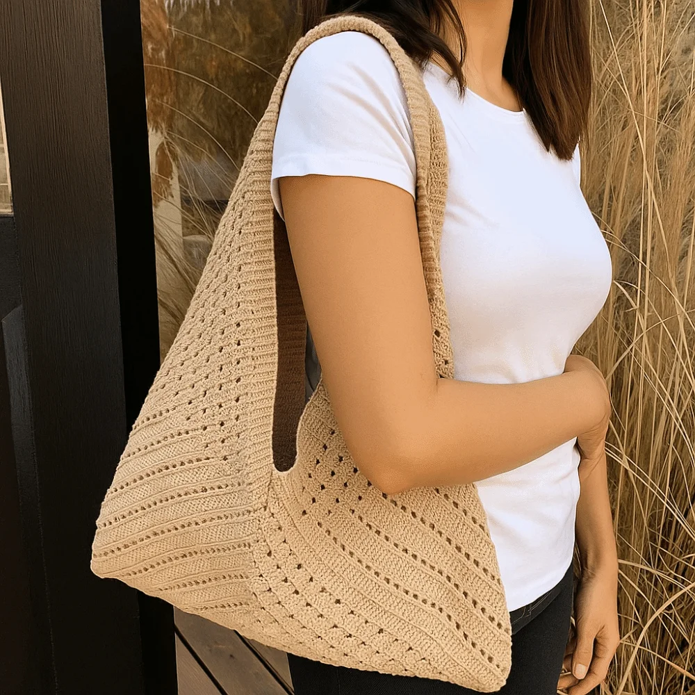 

Summer Bohemian Hollowed Out Knitted Bag Large Capacity Storage Bag Weave Bag Fashion Handbag Crochet Tote Bag Girl