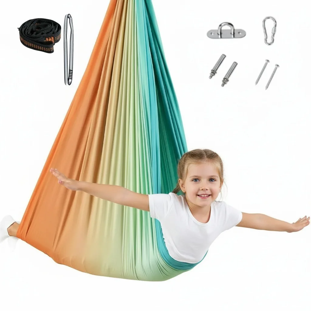 Sensory Swing Double Layer Comfortable Indoor Swing Stretch Resistant Swing Hammock Holds up to 200 lbs for Children Use