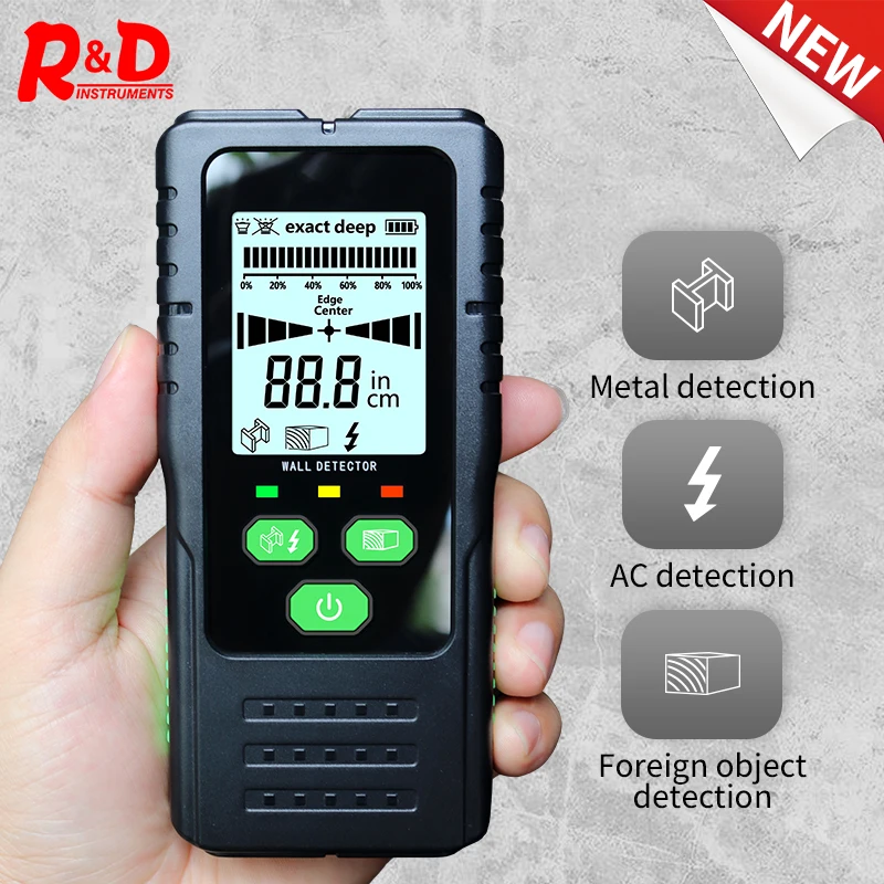 R&D Wall Stud Finder Sensor Wall Scanner LCD Electronic Detector Edge Center Wood Current Metal AC Live Wires Detection