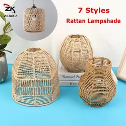 1PC Handmade Weave Lampshade Simulated Rattan Hanging Lamp Shade Cafe Hotel Light Cover Ceiling Pendant For Home RestaurantDecor