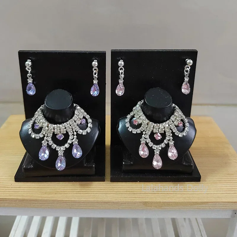 1:6 Doll Mini Jewelry Earring Necklace Set (including Display Rack) for Doll Decorative Toys, Doll Gift Accessories