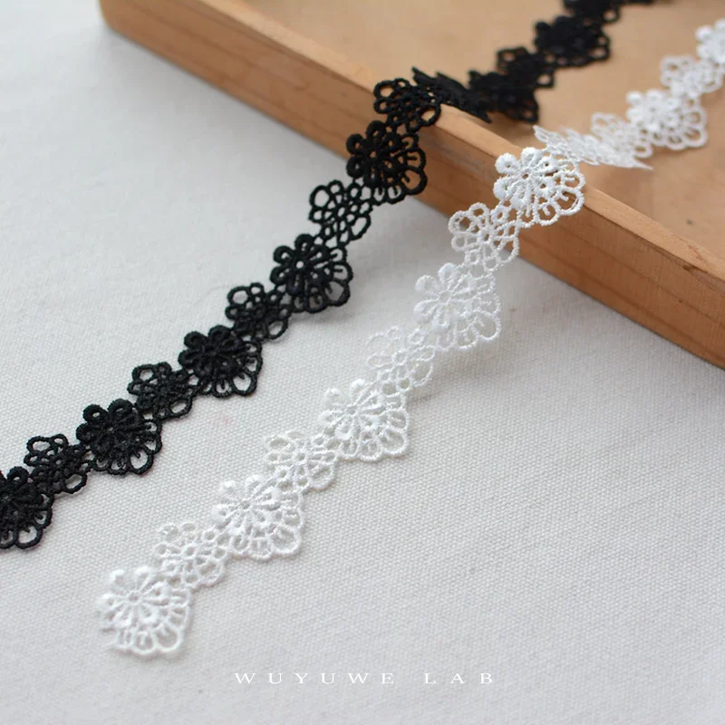 Black White Flowers Cutout Lace Fabric Sewing DIY Trim Applique Narrow Ribbon Craft Collar Guipure Decor Accessories Width 2.2cm