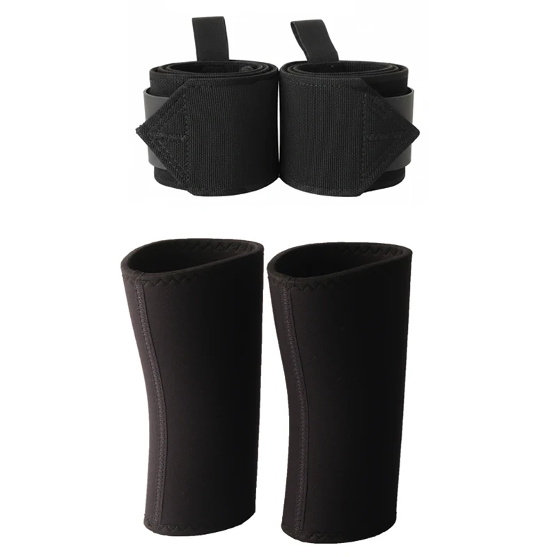 7mm-stiff-professional-neoprene-knee-pad-wrist-strap-one-setweight-lifting-powerlifting-supportknee-joint-and-wrist-protection