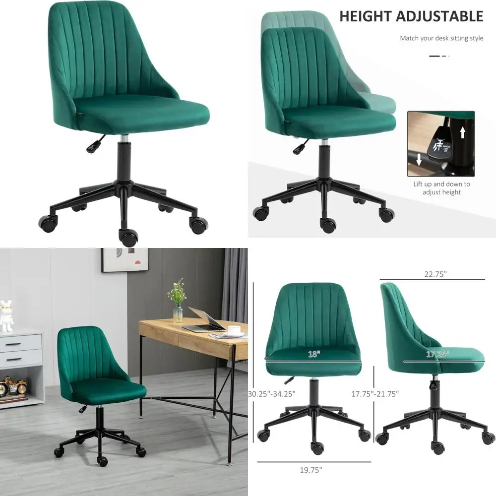 

Green Velvet Swivel Scallop Chair for Home Office or Bedroom Desk Use