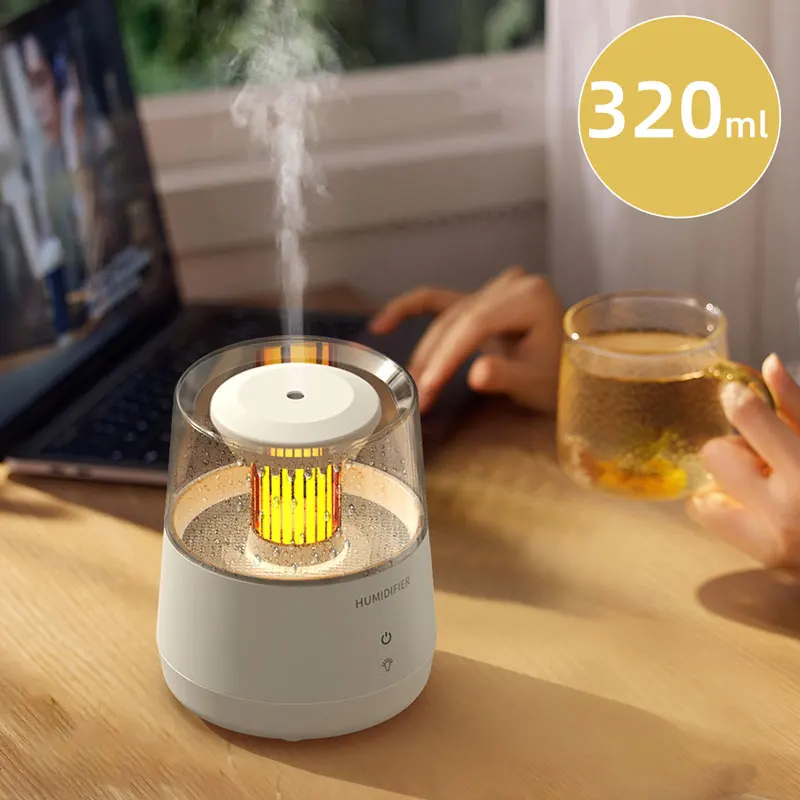 Mini umidificador de ar de gota de chuva 320ml, máquina de aromaterapia USB, difusor de óleo essencial de mesa para sala de casa e escritório, luz colorida