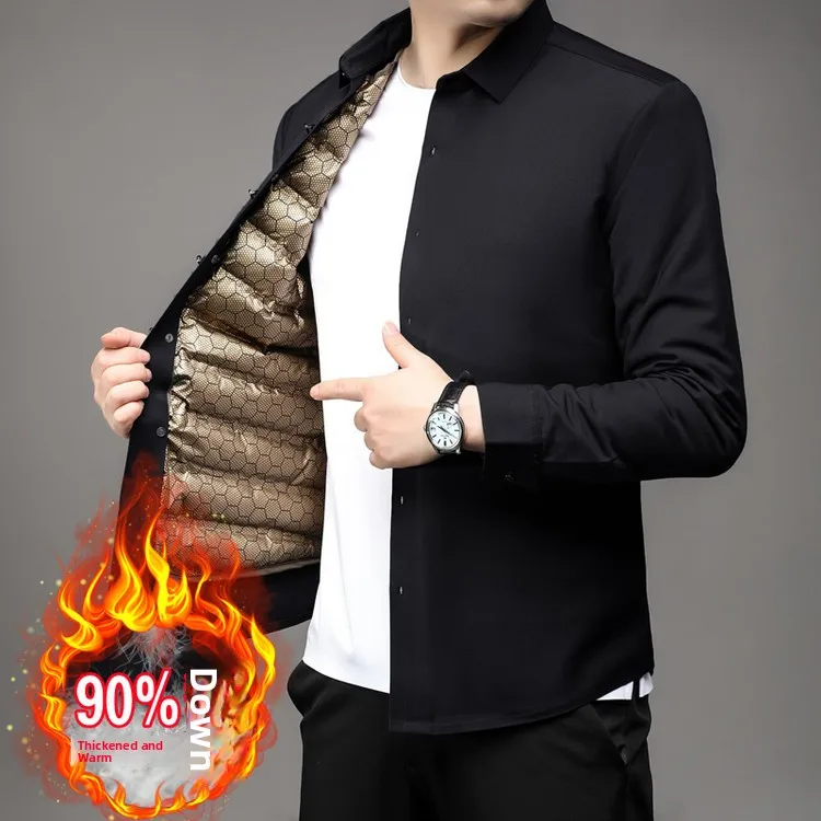 

Men's down irt Goose down aphene Removable Inner Vest Warmth Winter Casual Sle Long Sve Collar Traditional Fabric