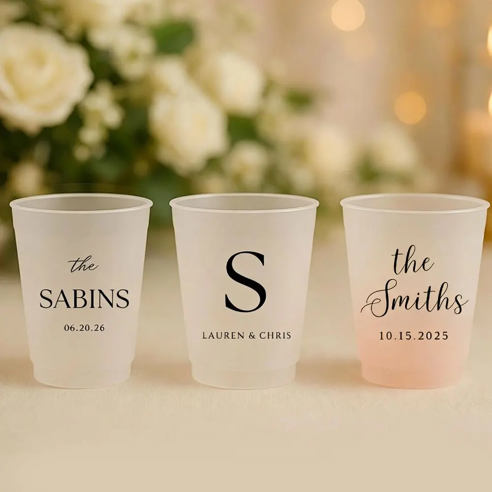 Custom Initial Monogram Frosted Plastic Cups, Text Reusable Drink Tumblers for Wedding Bachelorette Bridal Shower Birthday Party