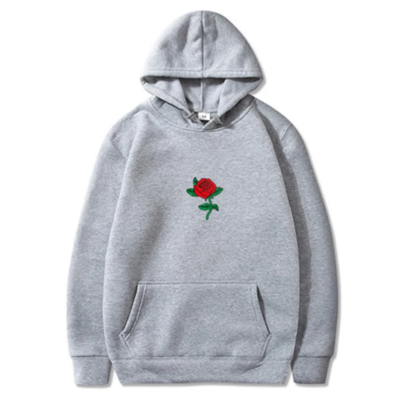 Harajuku Hoodie Sweatshirt Men Fashion Streetwear Rose flower Print Hoodies Tops Pullover mens hoody Hooded Sweatshirt clothes