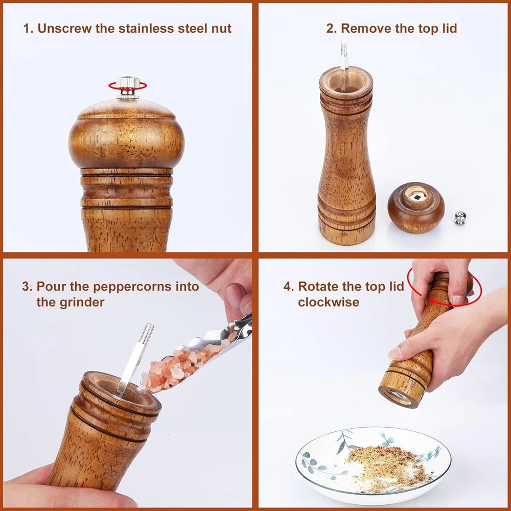 8 Inch Manual Wooden Pepper Grinder Multi-Function Spice Tool Solid Wood Spice Grinder Ceramic Grinding Core Home Kitchen  Tool