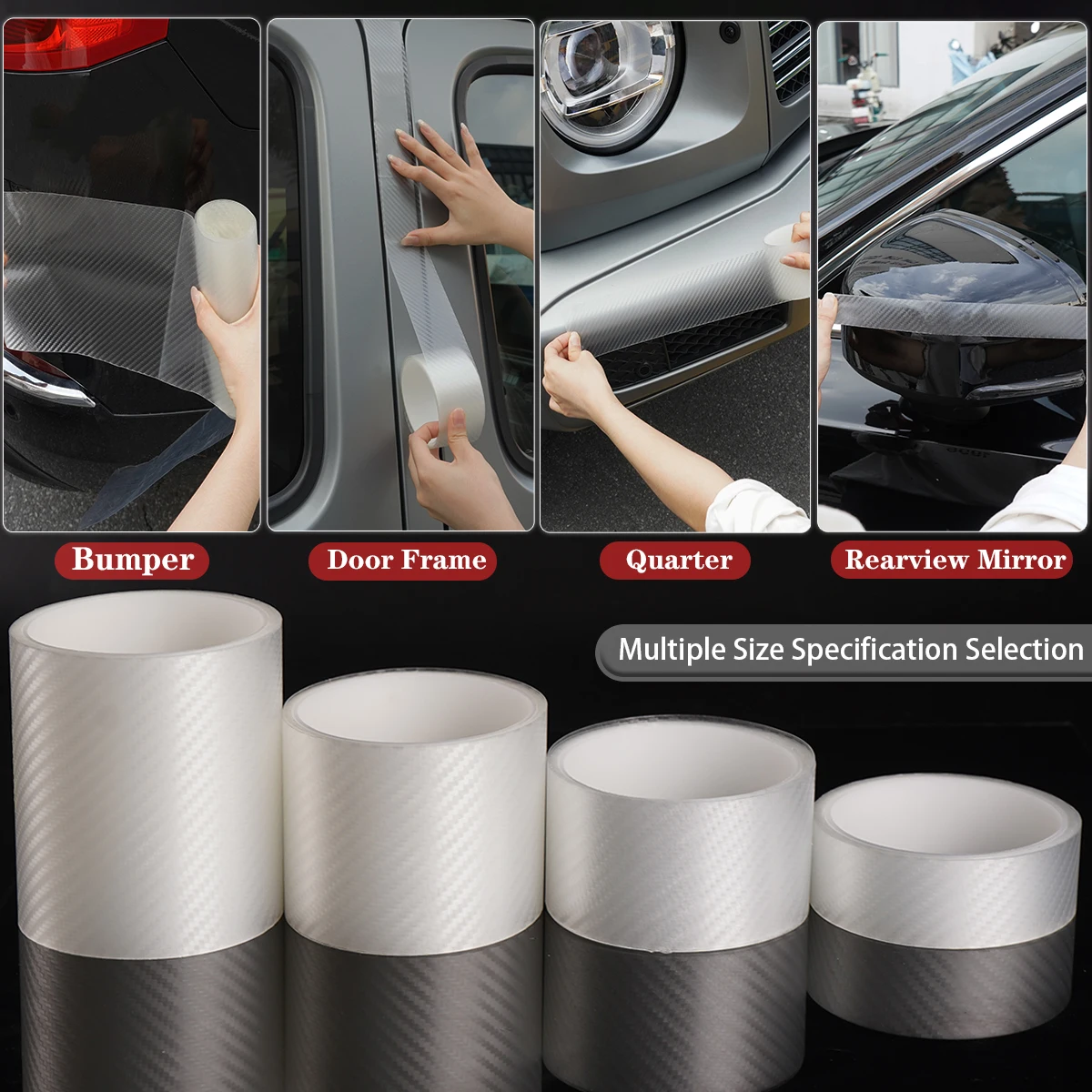 Car SIDE Threshold Transparent Carbon Fiber Tape Bumper Strip Self-Adhesive Wear-Resistant Protective Paint Scratch Resistant