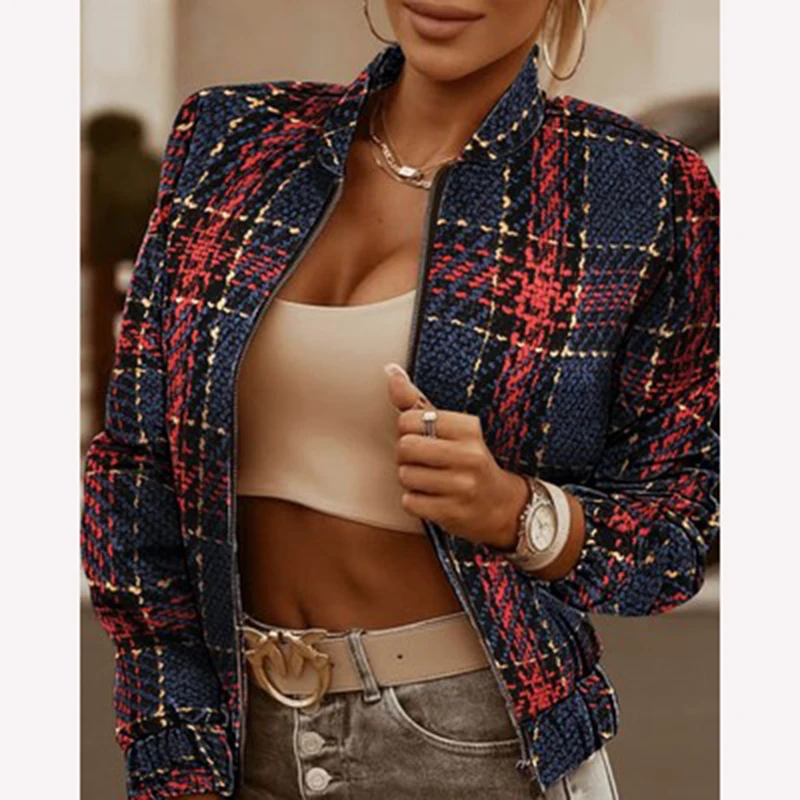 Casual Women's wear Jacke t Autumn winter zipper decorative full sleeved cardigan coat outer suit printing Leopard letter female