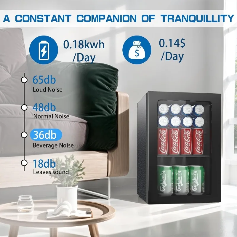 Compact Freestanding Beverage Refrigerator,24 Can/0.9 Cubic Feet Mini Fridge with Reversible Glass Front Door for Soda
