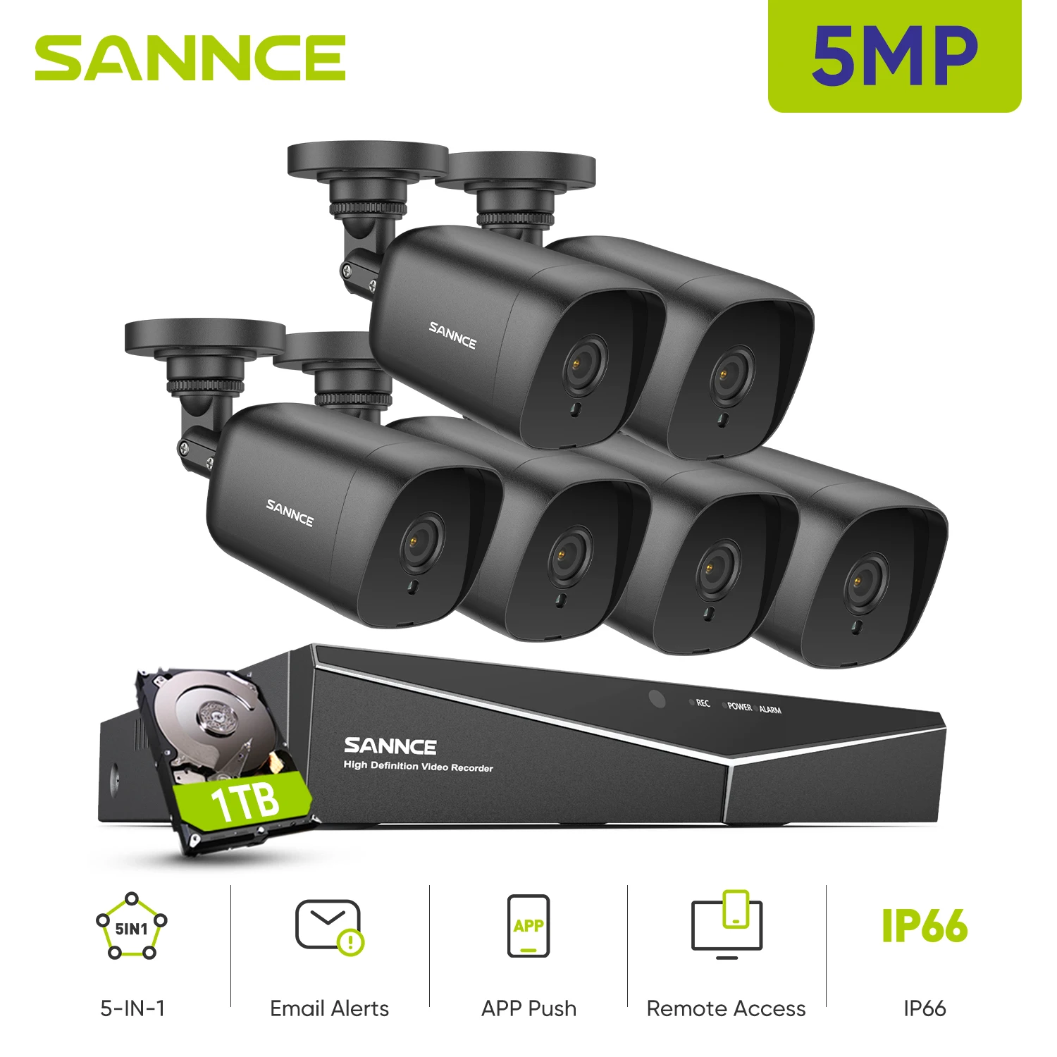 SANNCE 5MP Security Camera CCTV System H.264+ 8CH DVR Smart Home Night Vision Waterproof Surveillance Camera Kits Remote Access