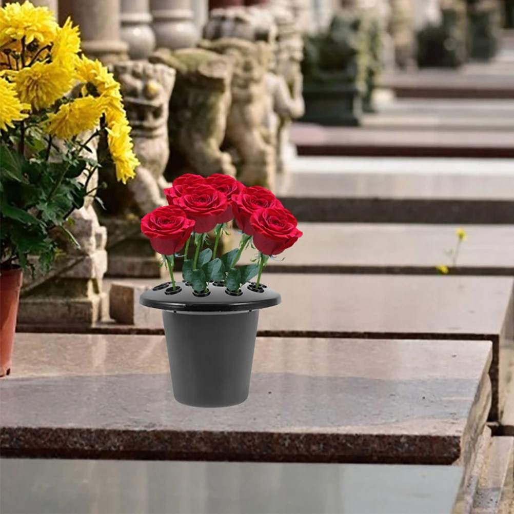 3 supports de fleurs pour tombes, base à 16 trous, inserts de vase pour cimetière, support de tige florale commémorative pour funérailles, extérieur