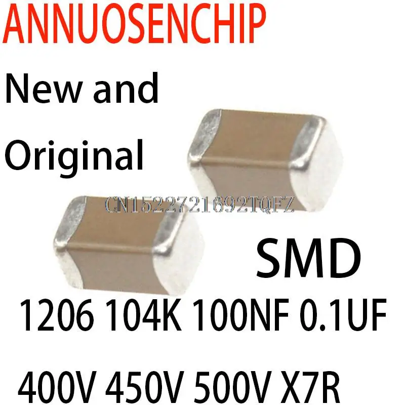 100 sztuk nowy i oryginalny chip SMD kondensator ceramiczny 1206 104K 100NF 0.1UF 400V 450V 500V X7R