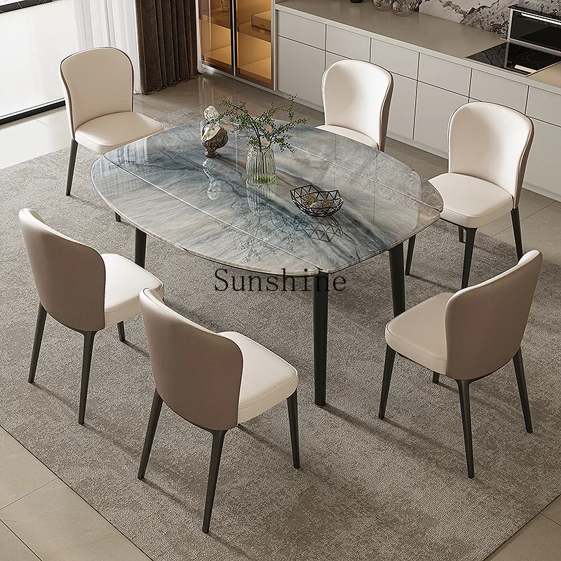 

Square round dining table and chairs Cream style small apartment household light luxury modern simple rock slab