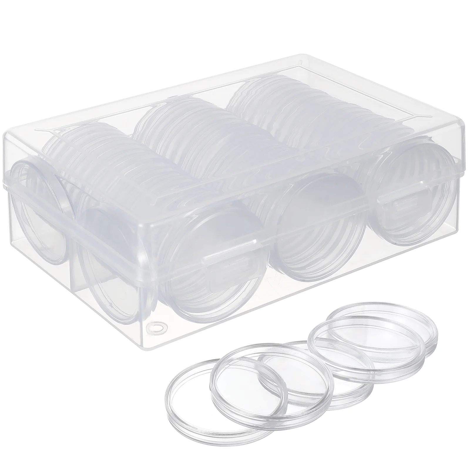

100 Pcs Eyeglasses Case Commemorative Coin Round Box Storage (40mm Pieces) Holders for Collectors Cases Charm Collecting Clear