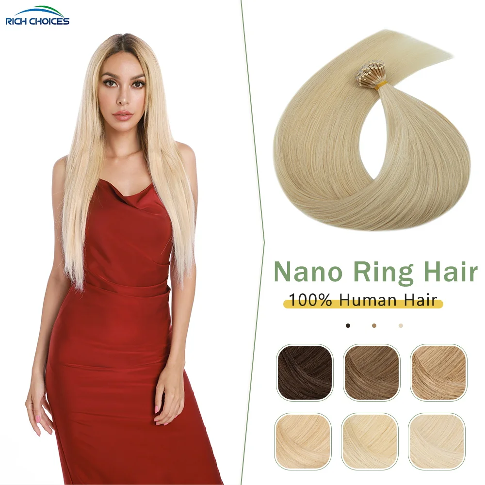 Nano Ring Hair Extensions Blonde Real Remy Nano Tip Human Hair 16-24 Inch Platinum Blonde Nano Bead Loop Extensions 50g