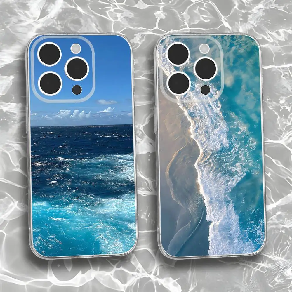 

Blue Sea Waves Phone Case For iPhone 16,15,14,13,12,11 Pro,Max,Plus,X,XS,XR,SE,Mini Transparent Silicone Soft