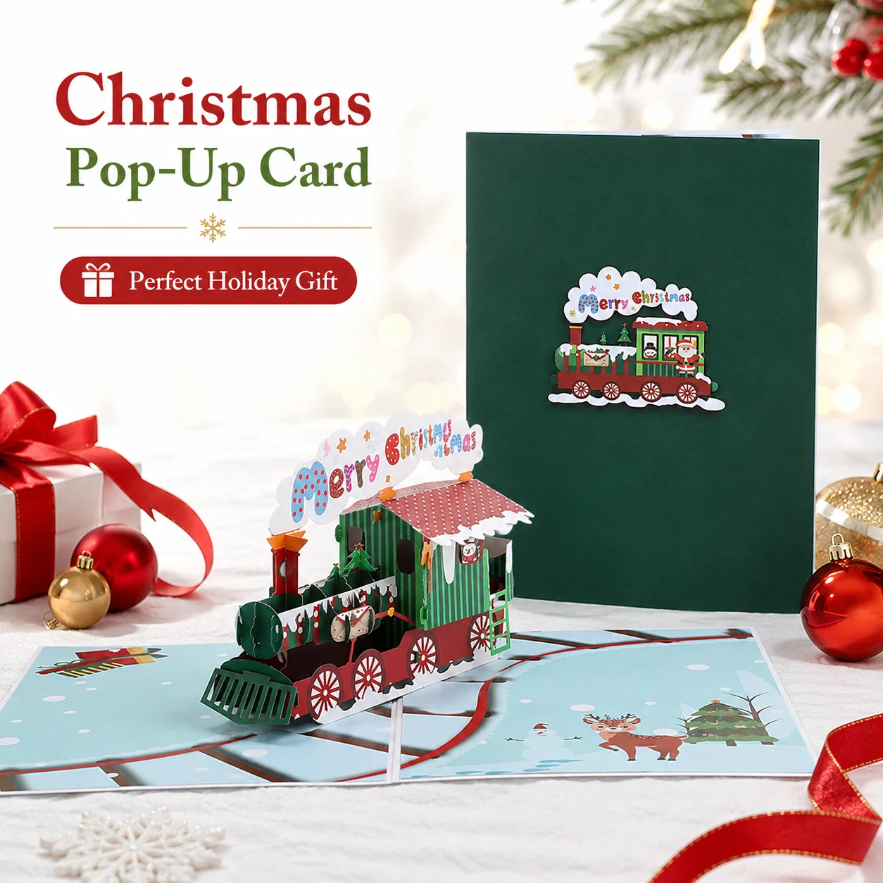 Christmas 3D Pop-Up Greeting Card, Vivid Holiday Print & Pop-Up Design, Ideal Keepsake Gift for Christmas, New Year Celebrations