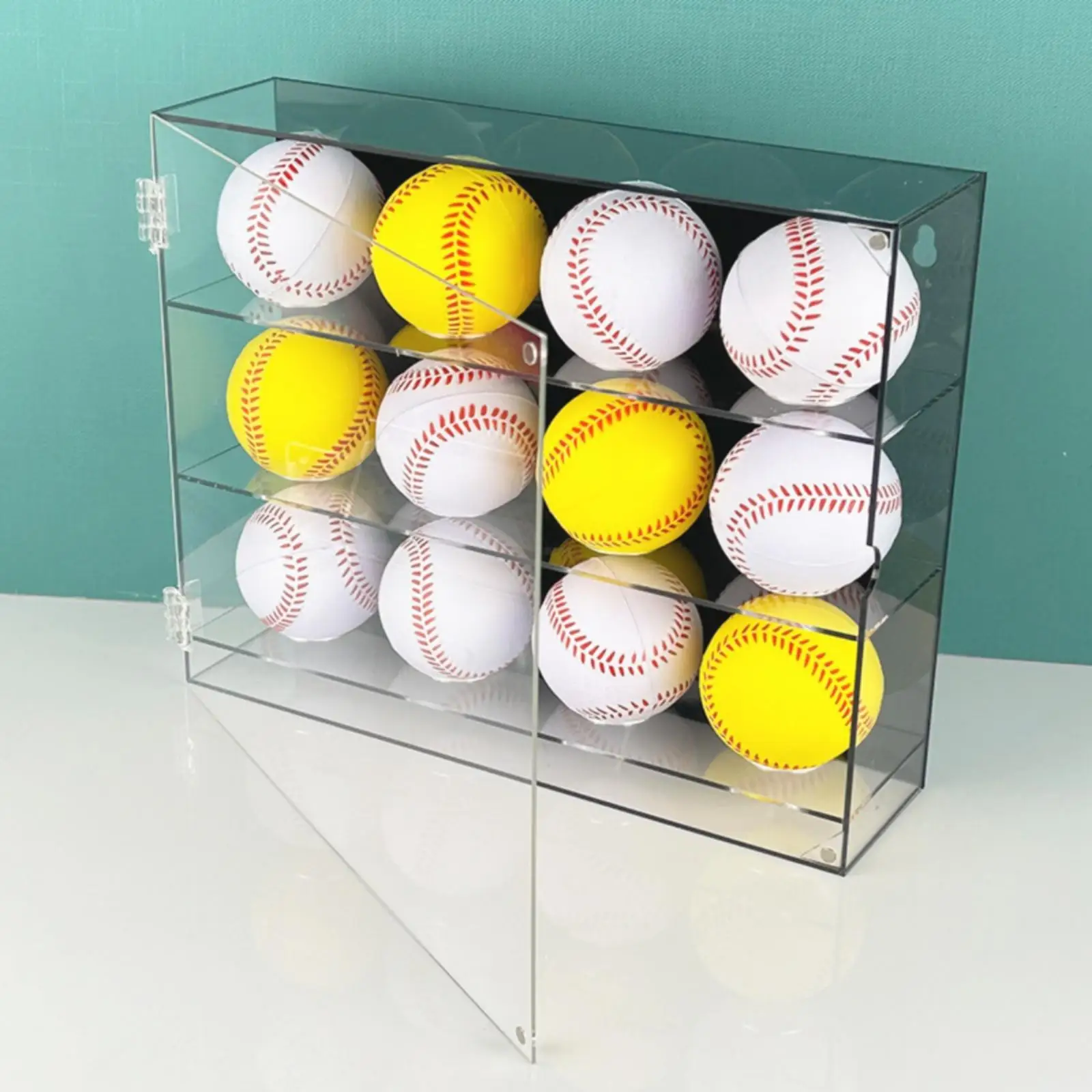 Wall Ball Storage Rack Acrylic Display Case for Baseball Tennis with Black Base