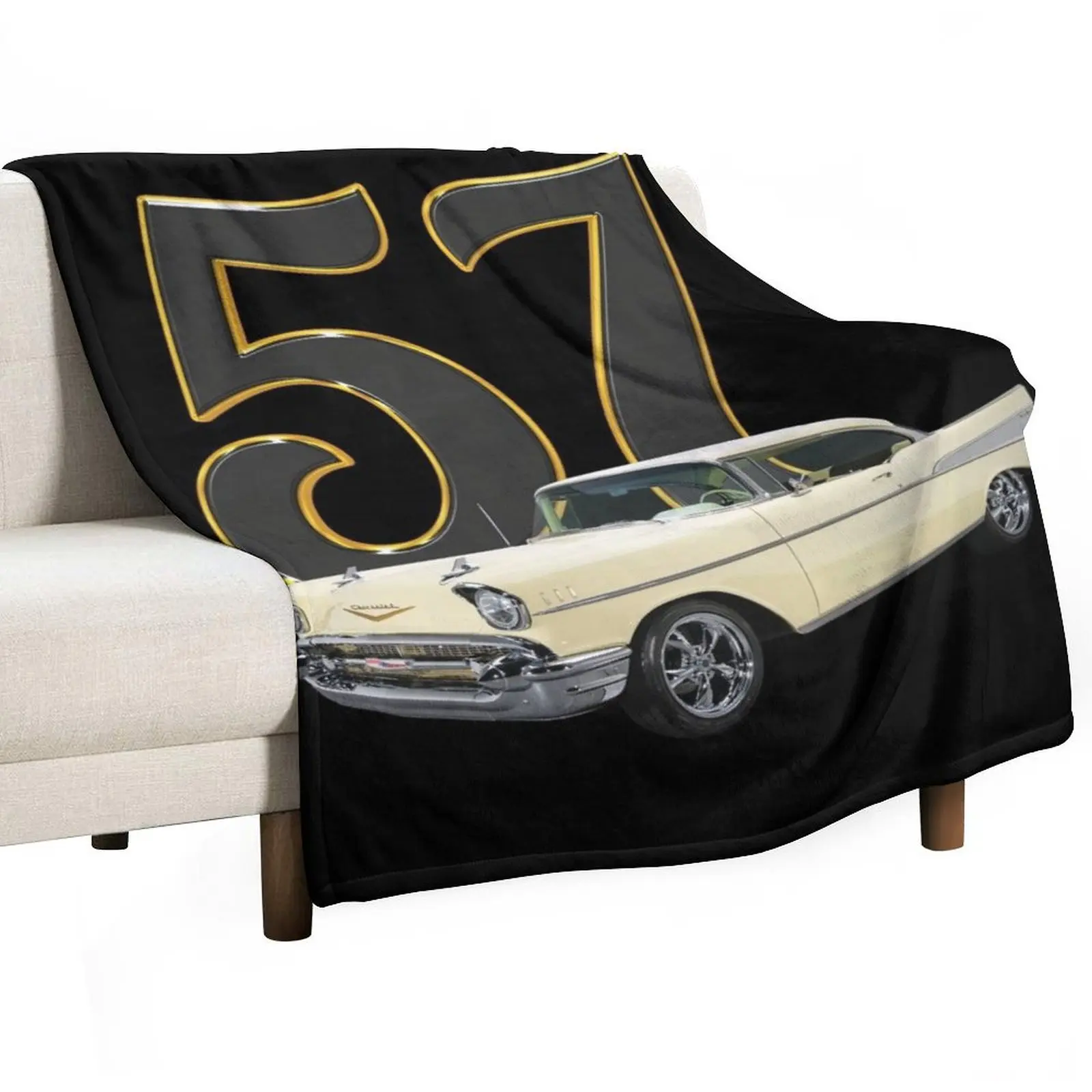 

1957 Chevy Bel Air (Cream) - Vintage Cars Throw Blanket Sofas Blankets For Baby Blankets