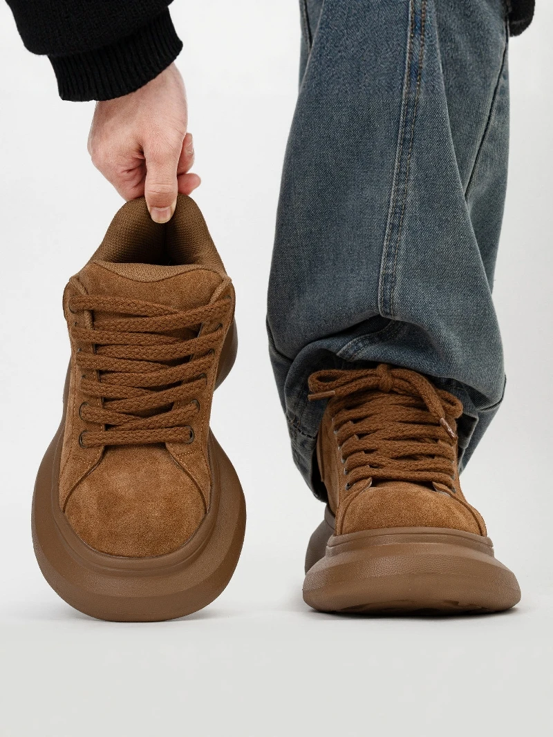 

Men's Casual Bread Shoe Thick Bottom Trendy Spring Summer Outdoor Leisure Warm round Toe Flat Heel Velboa Material