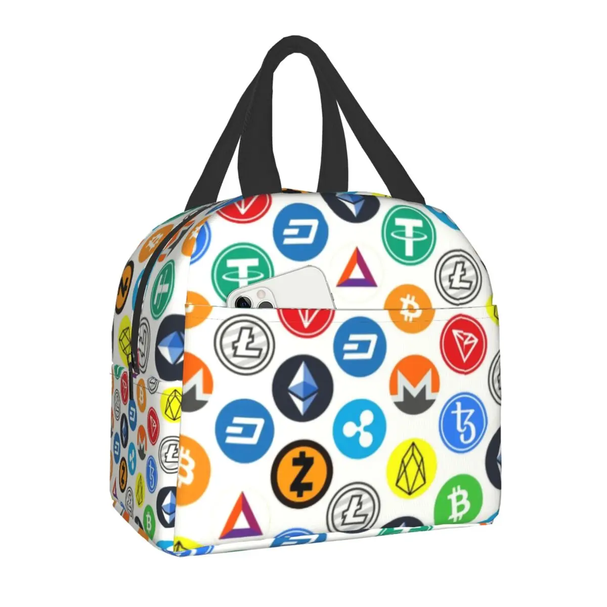 

Crypto Coins Altcoin Blockchain Logo Insulated Lunch Bags Women Men Bitcoin Ethereum Thermal Lunch Box for Kids School Children