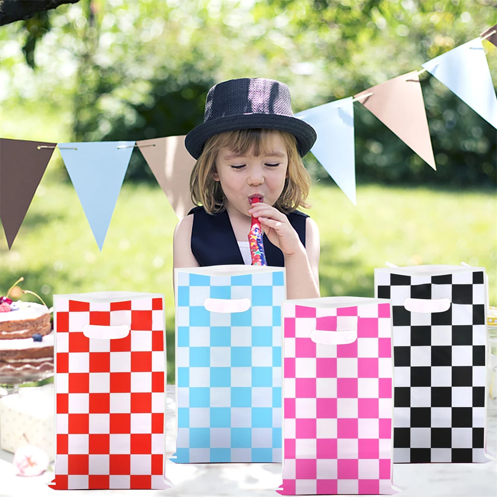 10pcs Black White Gum Party Gift Bags Racing Car Candy Bags Child Party Loot Bags Boy Girl Birthday Party Favors Supplies Decor