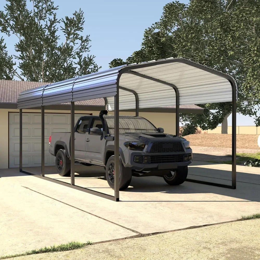 10x15 FT Heavy Duty Metal Carport, Carport Canopy with Metal Roof, Garage Car Shelter Shade for Outdoor, Car, Truck, Gray