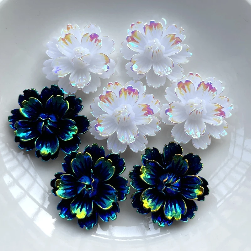 8pcs  25mm flower AB color resin sewing diamond pendant earrings making accessories DIY decorative scrapbook crafts applique