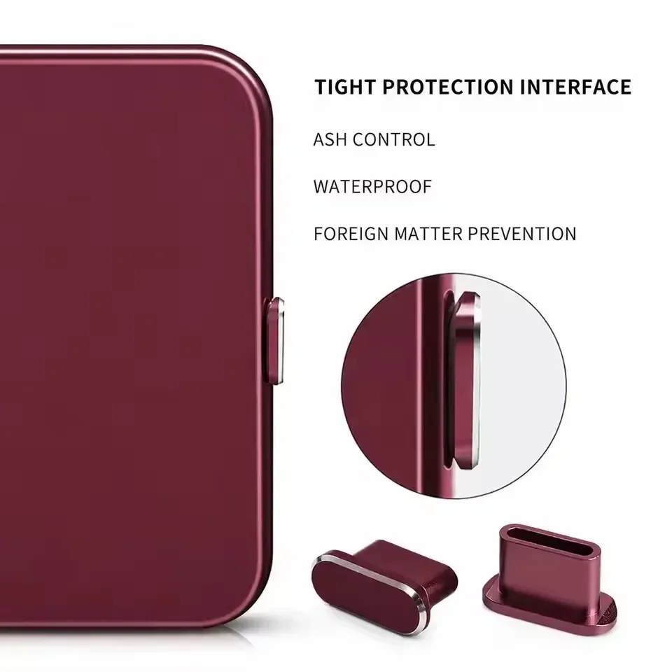 1-10PCs Dark Cherry Type C Dustplugs Charger Port Caps Anti-dust Cover Protectors Metal Dust Plug for IPhone 18 17 Pro Max 18PM view 3