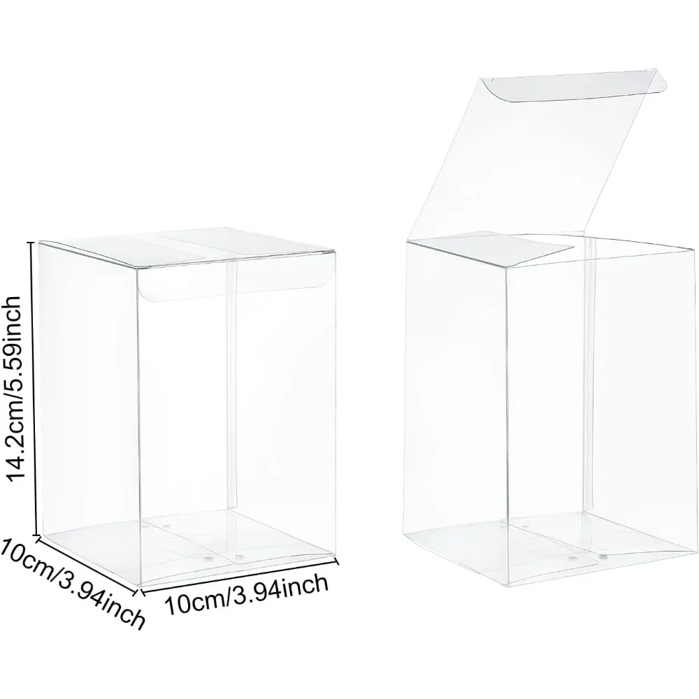 15Pcs Clear Gift Boxes Rectangle Transparent PVC Favor Boxes 3.9x3.9x5.5'' for Wedding Party Treat Candy Cupcakes