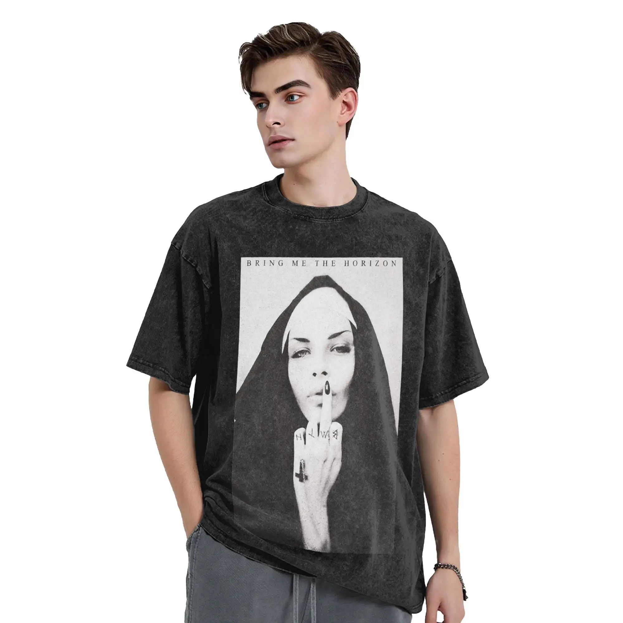 NUN Brings Me the Horizons BMTH T Shirt Hip Hop Washed Street T