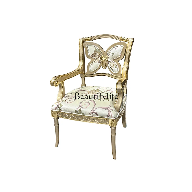 

French fabric embroidery book chair, European court luxury solid wood styling dressing chair