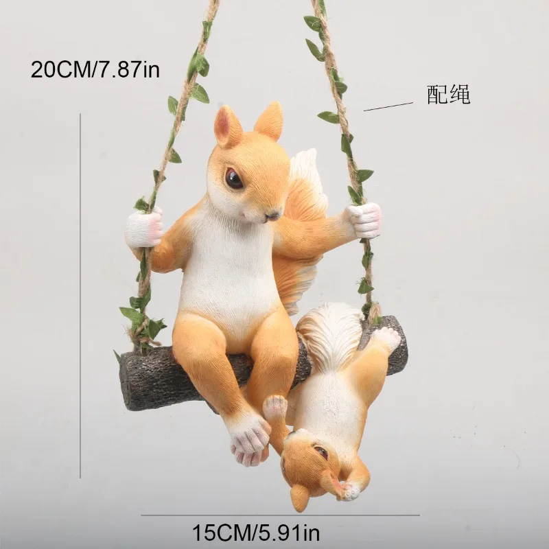 Home Decor Resin Craft Wall Hanging Squirrel Swing DIY Decor for Living Room Bedroom Garden Balcony Kindergarten Wall Accents