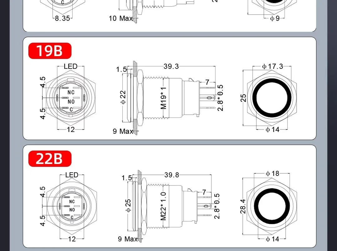 19-mm-Metall-Drucktastenschalter, Momentan- und Verriegelungstyp, Schalter für Auto-Angel-Eyes, wasserdicht nach IP67 – Detail 15
