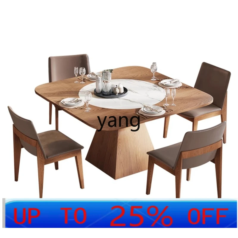 

Lmm solid wood square dining table with embedded turntable household dining table